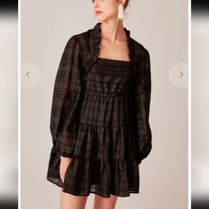 C/MEO Collective Black Plaid Checker MiniDress Ruffle Drama Whimsigoth XS Tier